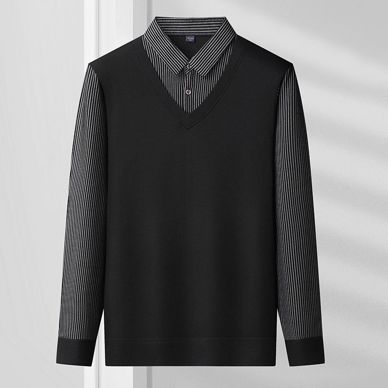 Spring, autumn and winter fashion fake two-piece long-sleeved T-shirt men's trendy casual shirt shirt collar personalized bottoming shirt top