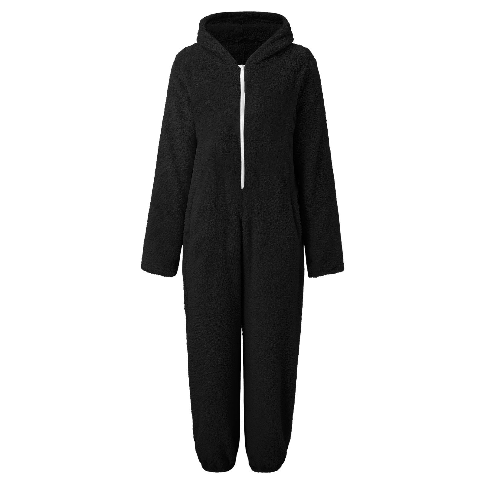 2022 Cross-border Europe and America Amazon Solid Color Thickened Double-sided Fleece Hooded Jumpsuit Casual Couple Home Wear