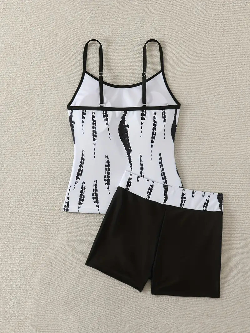 Cross-border Swimsuit European and American Printed Split Two-piece Swimsuit Flat Horn Tankini Amazon Foreign Trade Tankini