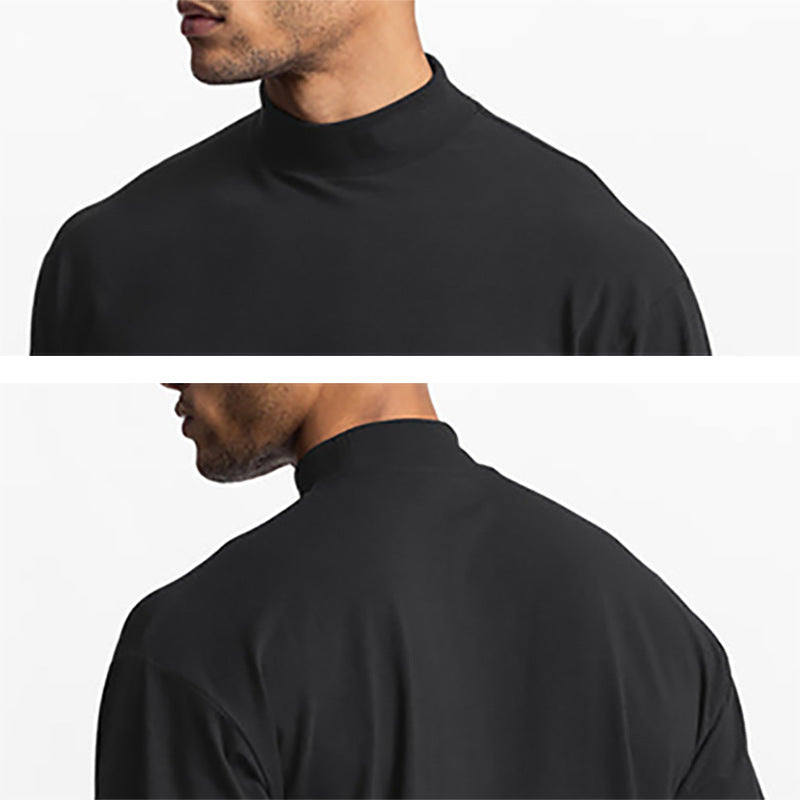 Muscle warrior foreign trade Fitness long-sleeved T-shirt autumn and winter gym outdoor bottoming shirt men's small turtleneck Sports