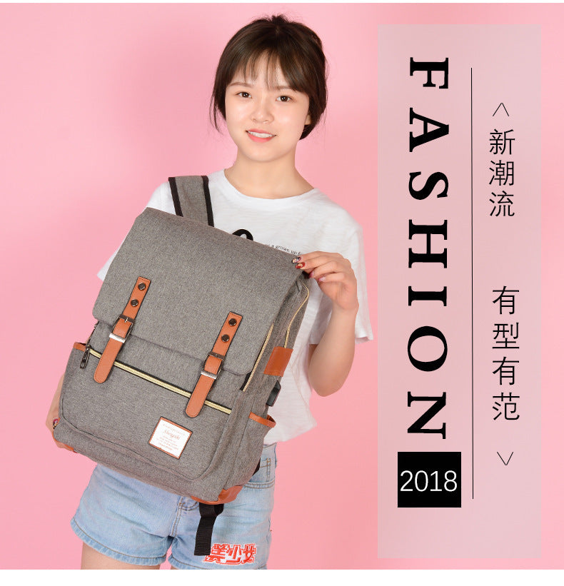 Foreign trade new schoolbag men's personality retro outdoor canvas travel backpack women's fashion backpack a generation of hair