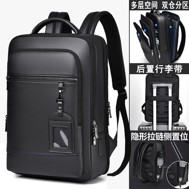 Men's Backpack Simple Cross-Border New Business Pu Water-Repellent Laptop Bag Large Capacity Backpack