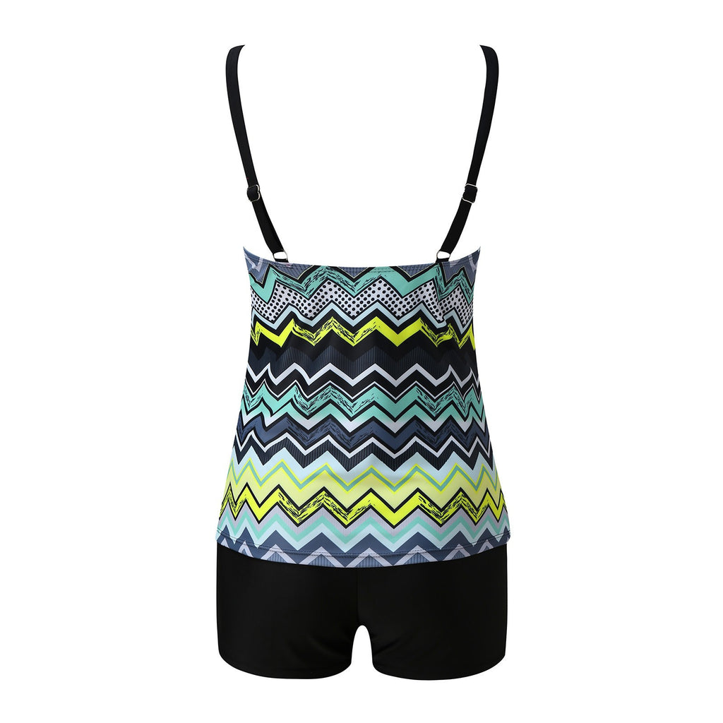 Cross-border 2024 European and American Foreign trade new double shoulder strap flat chest Amazon tankini high waist boxers split swimsuit