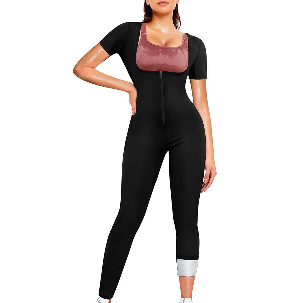 Amazon Long Fitness Sweaty Jompsuit European and American Women's Hip-lifting Chest-lifting Body-shaping Suit