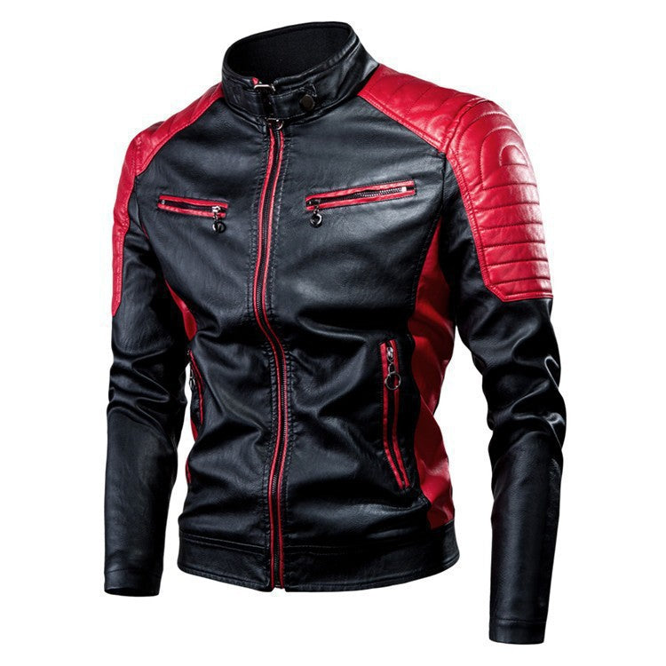 Foreign Trade Cross-border Leather Jacket Color Collar PU Leather Biker Jacket Spring and Autumn Thin Casual Leather Jacket for Men ebay