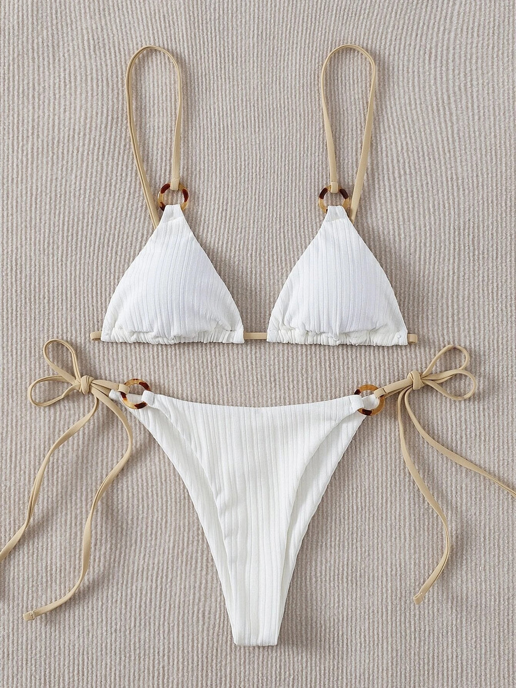 2024 New Ins Swimsuit for Women Split Bikini Two-Piece Set Fairy Style Sexy Pure Color Lace-Up Swimsuit for Women