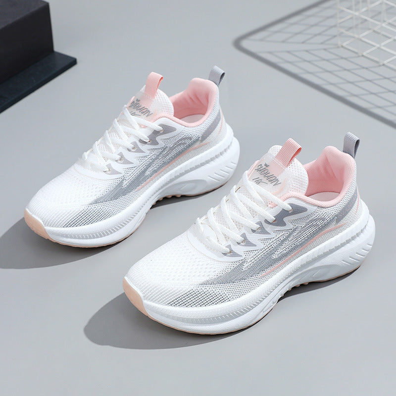 Summer Student Shock-Absorbing High School Entrance Examination Sports Shoes Standing Long Jump Track and Field Sports Running Shoes Fly Woven White Shoes for Women
