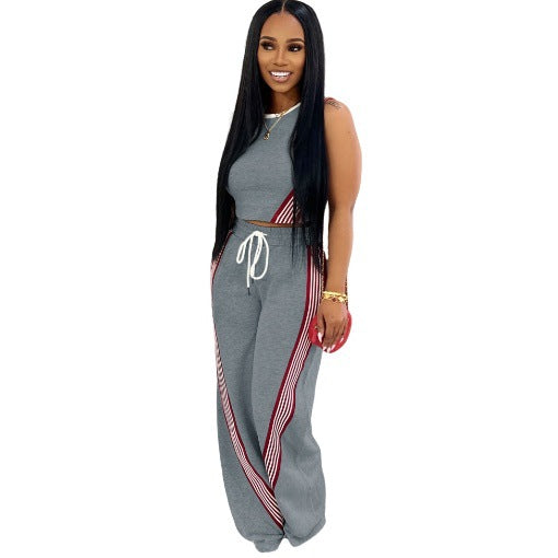 Yd-066-E6 European and American Women's Clothing Amazon New Fashion Trendy Casual Wide-Leg Pants Two-Piece Set Cross-Border Women's