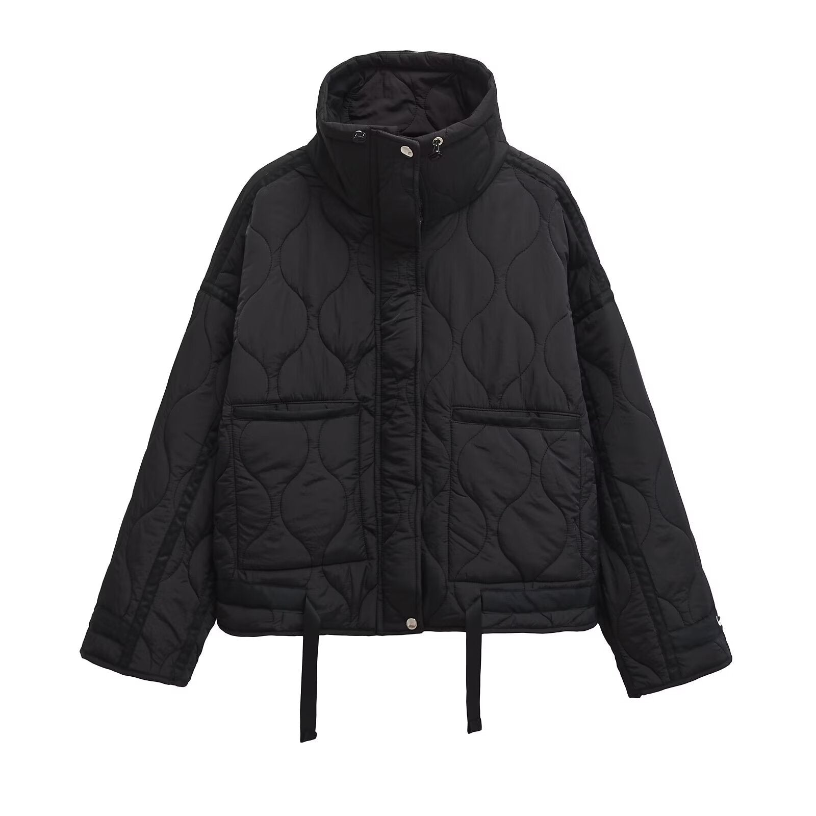 Cross-border European and American Women's AliExpress Explosions Stand Collar Corrugated Cotton-padded Jacket Cuff Drawstring Loose Jacket