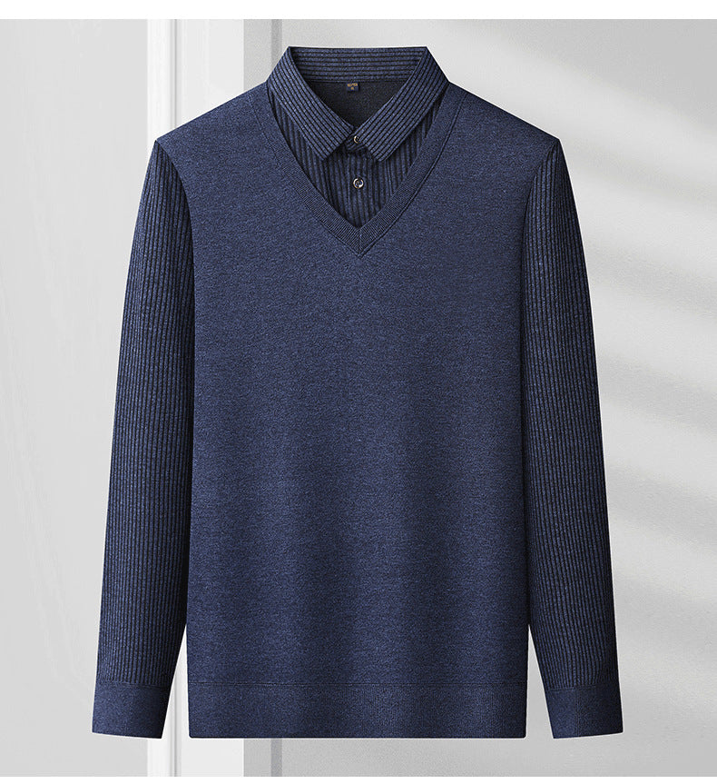 Spring, autumn and winter fashion fake two-piece long-sleeved T-shirt men's trendy casual shirt shirt collar personalized bottoming shirt top