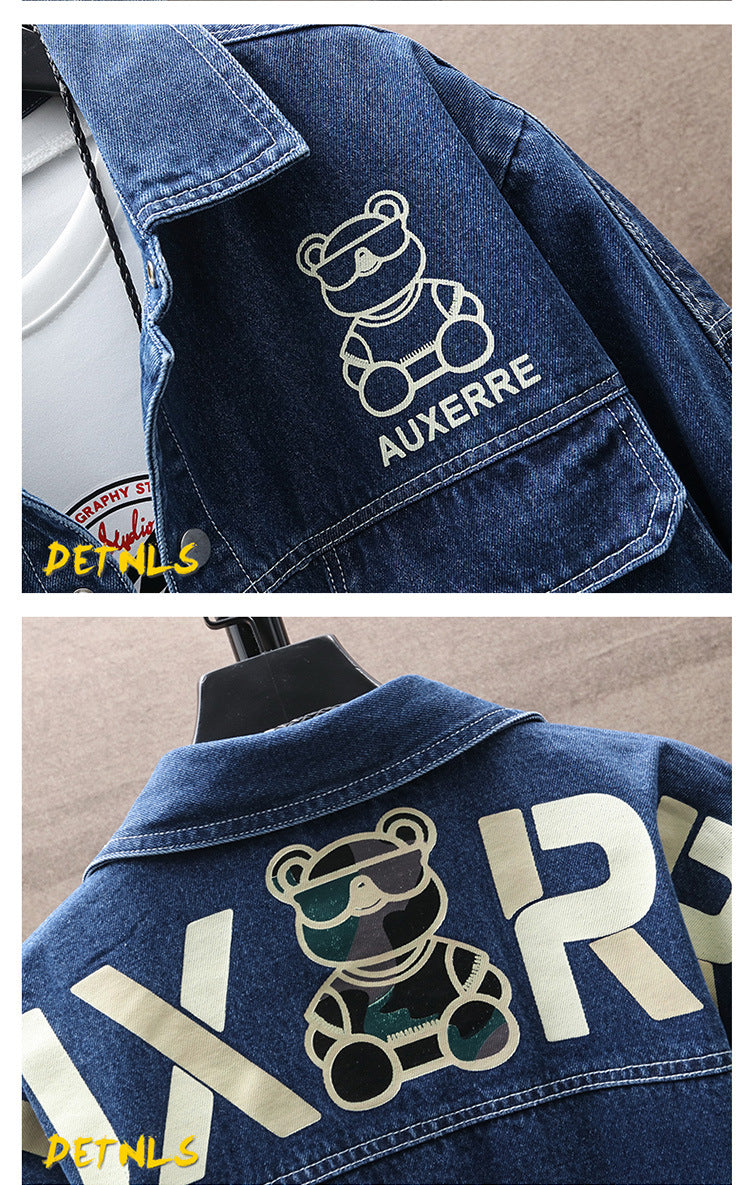 2022 Spring and Autumn Foreign Trade Gradient Men's Denim Jacket Youth Fashion Trendy Printed Casual Easiest for Match Jacket Clothes