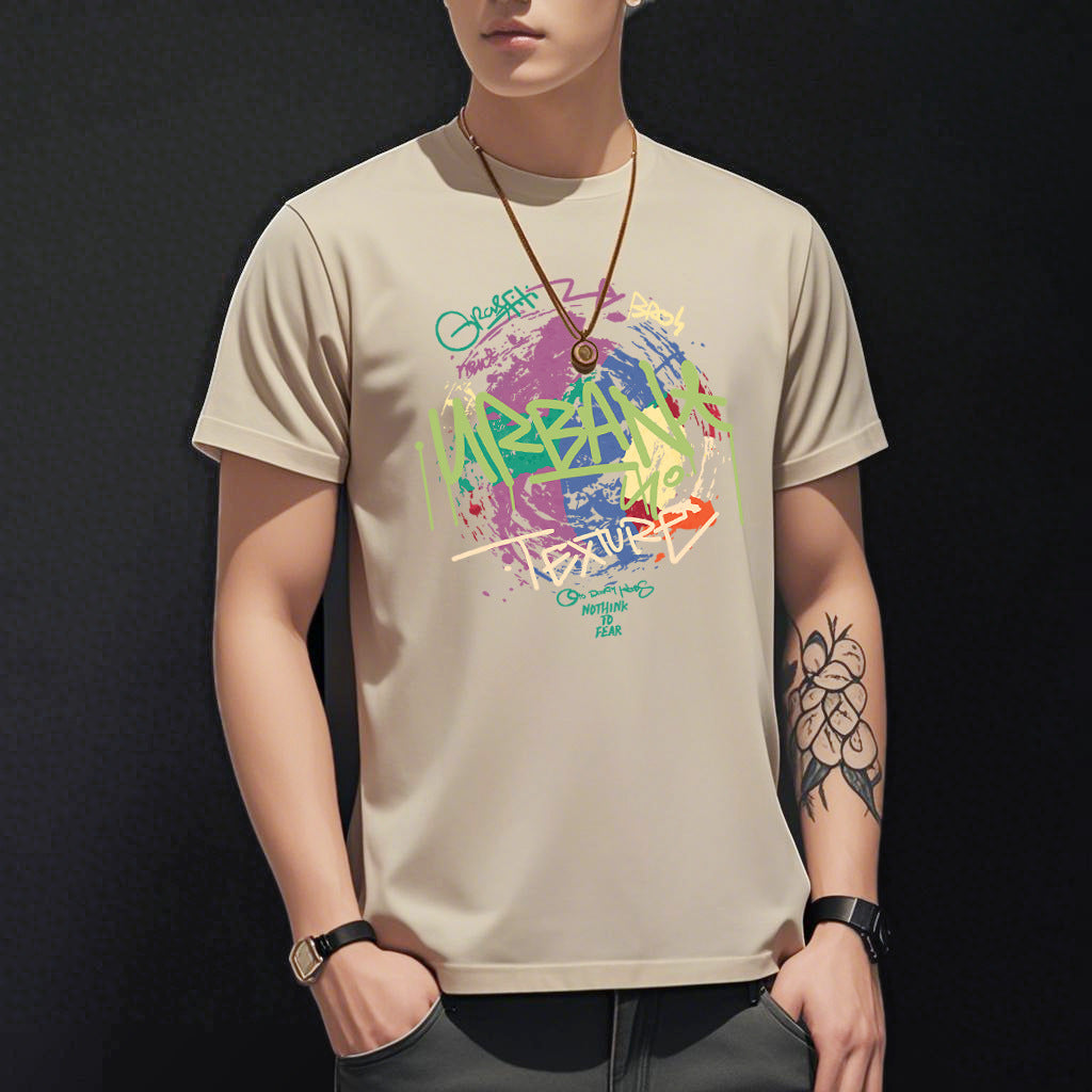 Summer Ice Silk Thin Round Neck Short-Sleeved T-Shirt for Men 2026 New Printed Pullover T-Shirt Trendy Slim Fit Men's Clothing