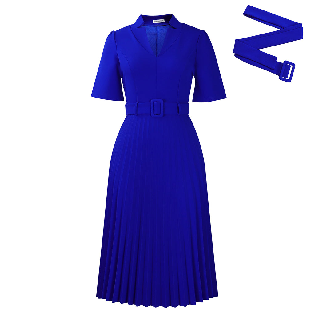 D563 Foreign Trade Cross-border Women's Clothing Summer New Short-sleeved V-neck Pleated High Waist Fashion Elegant Waist African dress