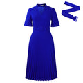 D563 Foreign Trade Cross-border Women's Clothing Summer New Short-sleeved V-neck Pleated High Waist Fashion Elegant Waist African dress
