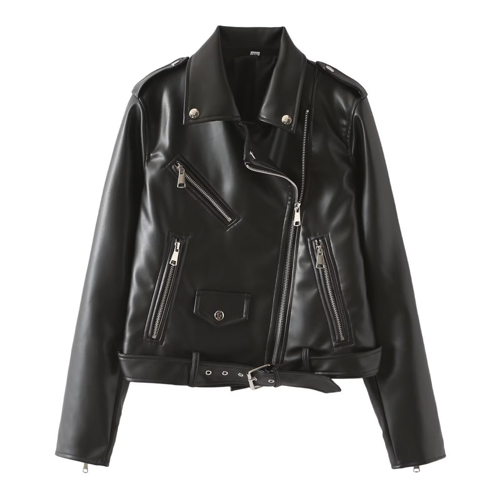 Zar Spring New Women's European and American Style French Fashion Design Imitation Leather Motorcycle Leather Jacket