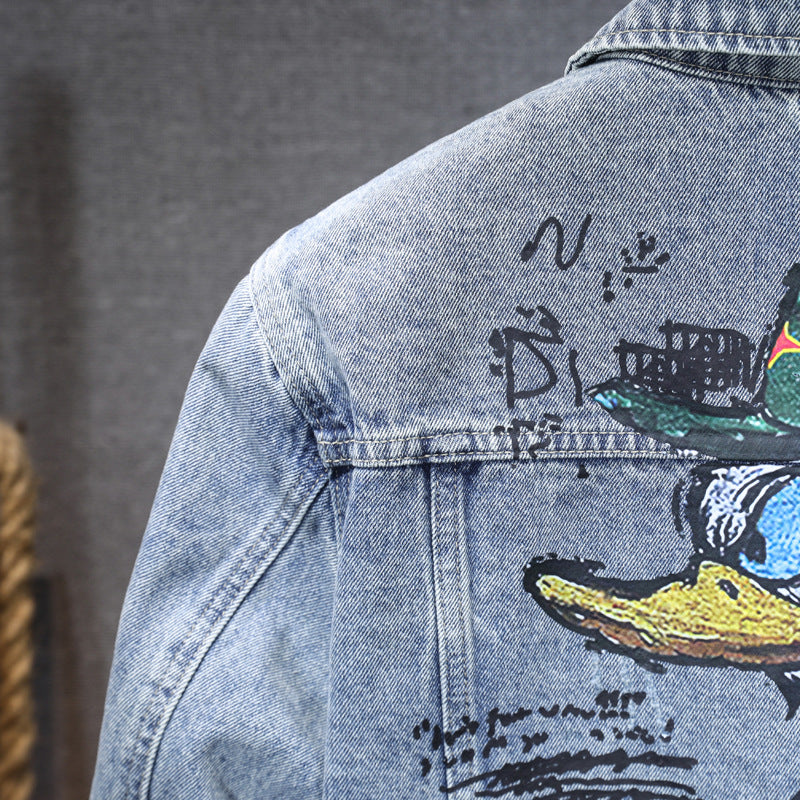 Autumn 2024 Men's Denim Jacket Coat Printed Casual Handsome Fashion Brand All-match Top Men's Jeans