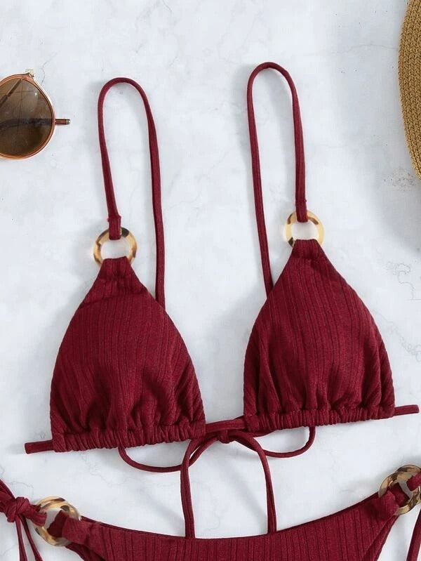 2024 New Ins Swimsuit for Women Split Bikini Two-Piece Set Fairy Style Sexy Pure Color Lace-Up Swimsuit for Women