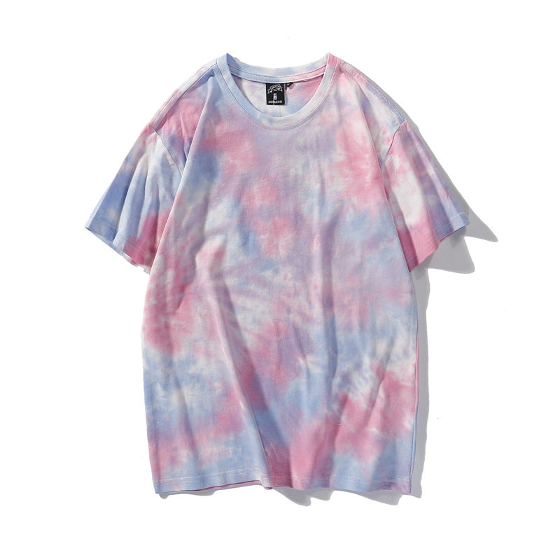 Cross-border Exclusive New Tie-dye T-shirt Men's Short-sleeved Summer Pure Cotton T-shirt Loose Ins Trendy Brand Colorful Top Clothes