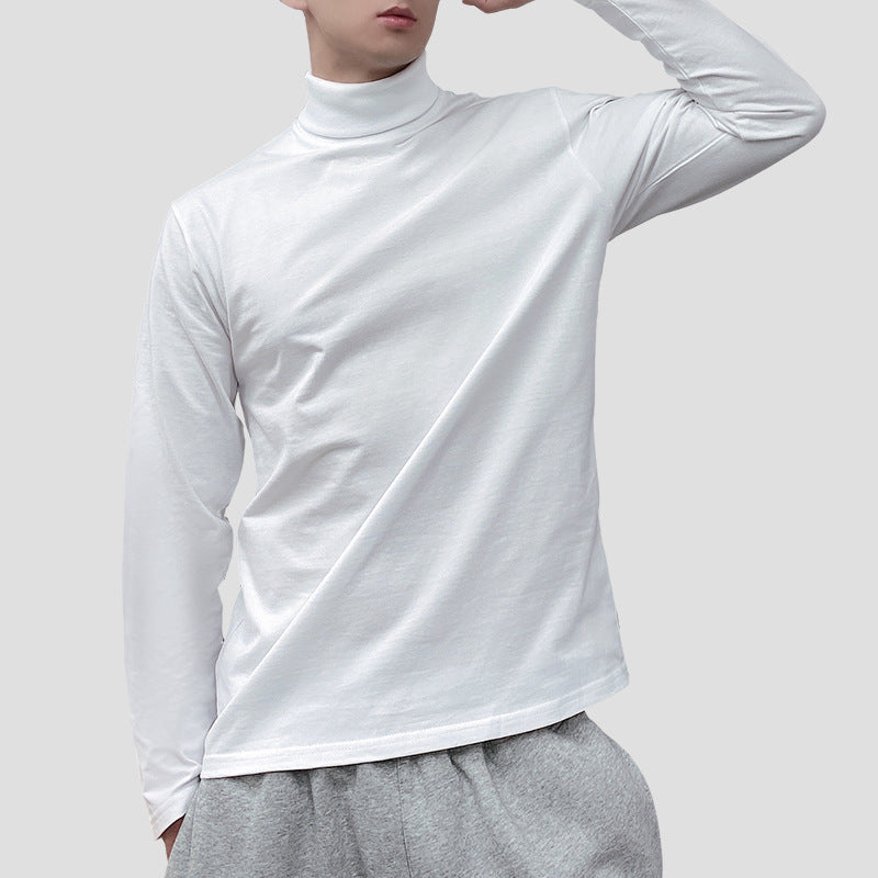 230g Fall/Winter Men's High Collar Cotton Long Sleeve T-Shirt White Inner Lap Collar Men's plus size T-Shirt Base Shirt Top