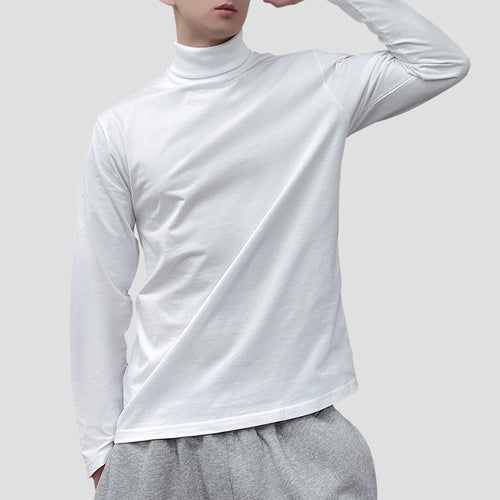 230g Fall/Winter Men's High Collar Cotton Long Sleeve T-Shirt White Inner Lap Collar Men's plus size T-Shirt Base Shirt Top