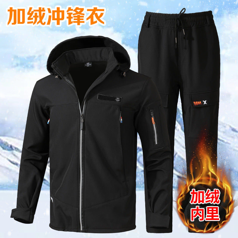 Autumn and Winter fleece-lined Charge Clothes Coat Work Clothes Waterproof suit Men's Cold-proof Warm Upper and Lower Clothes Work Clothes