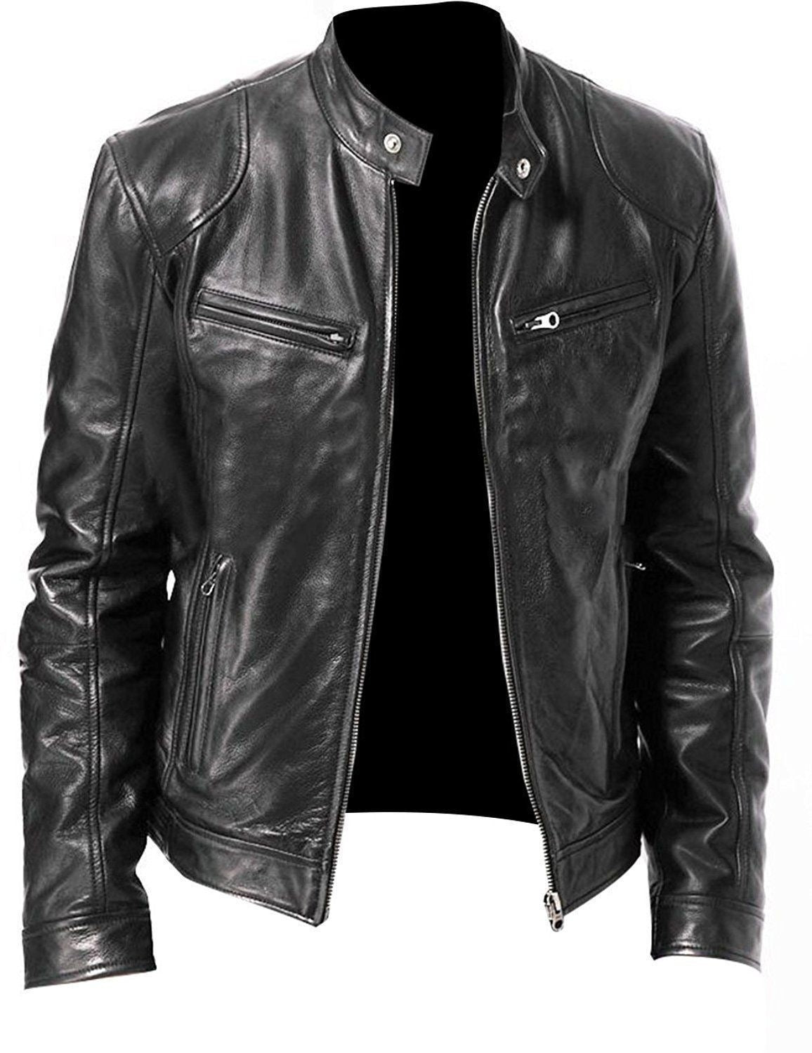 Foreign Trade Amazon European and American Men's Motorcycle Leather Jacket Men's Teenager Collar Punk Leather Jacket Men