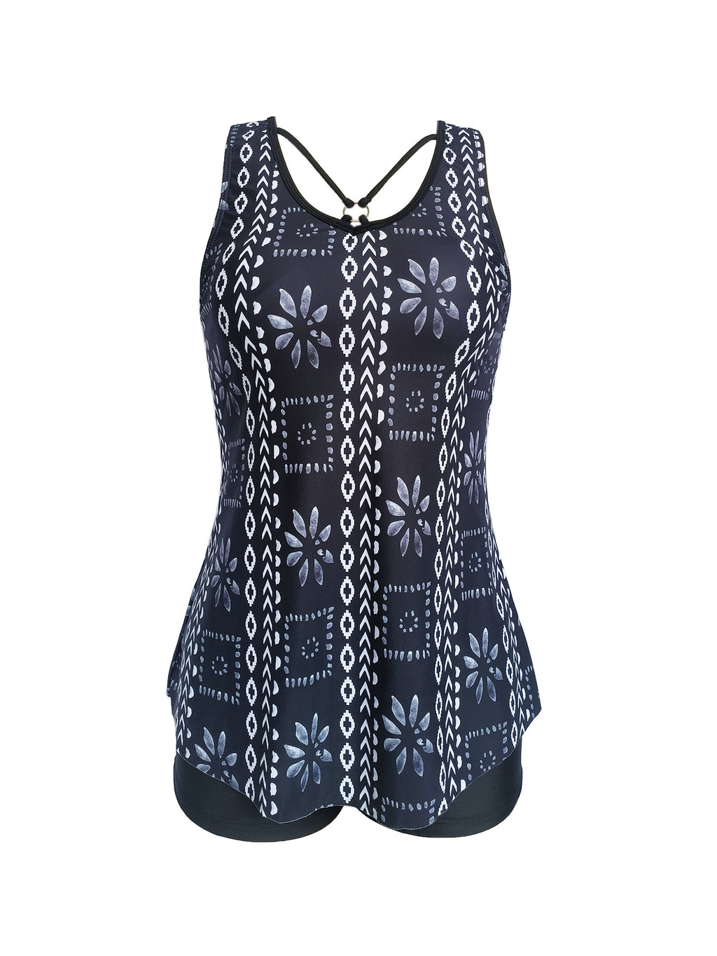 Split plus size Printed Flat Angle European and American Style Conservative Sling Tankini Swimsuit Women's Independent Station Cross-border Foreign Trade in stock