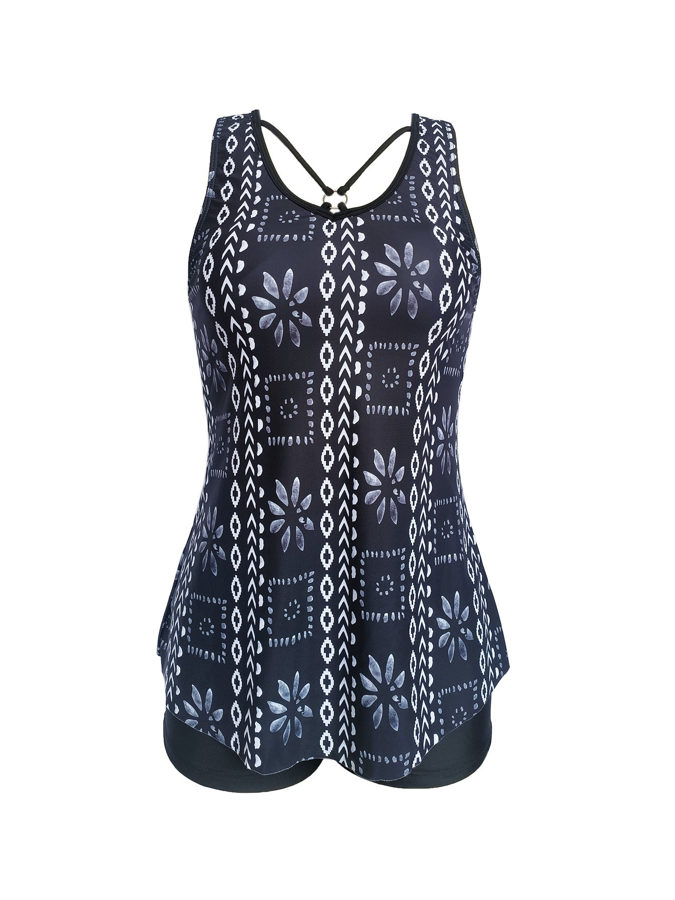 Split plus size Printed Flat Angle European and American Style Conservative Sling Tankini Swimsuit Women's Independent Station Cross-border Foreign Trade in stock