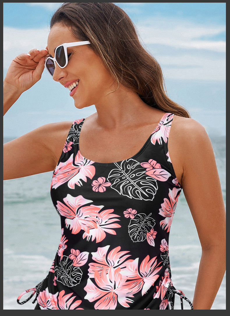 Trendy European and American Tankini Women's Solid Color Sleeveless Adjustable Strap Solid Color with Chest Pad Single Piece Women's Swimwear Top
