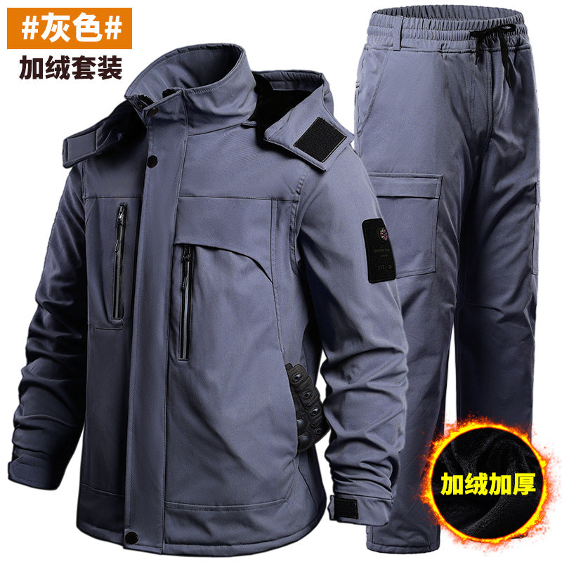 Autumn and Winter fleece-lined Charge Clothes Coat Work Clothes Waterproof suit Men's Cold-proof Warm Upper and Lower Clothes Work Clothes