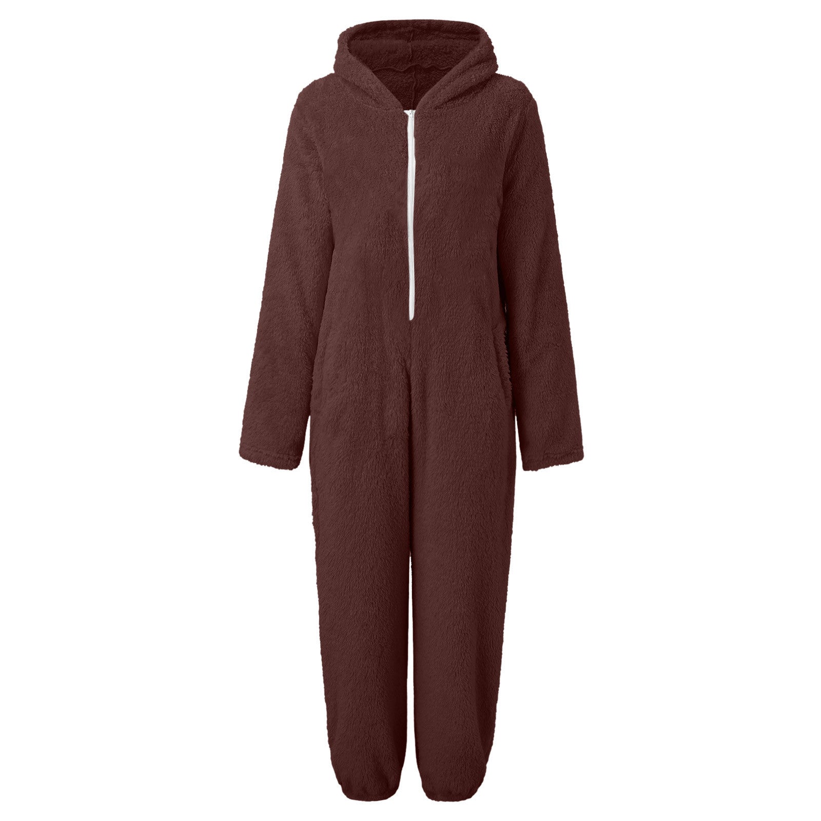 2022 Cross-border Europe and America Amazon Solid Color Thickened Double-sided Fleece Hooded Jumpsuit Casual Couple Home Wear