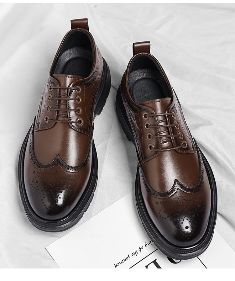 Brogue British Shoes Suit Thick-Soled Polished Derby Shoes Autum New Men's Casual Business Formal Groom's Shoes
