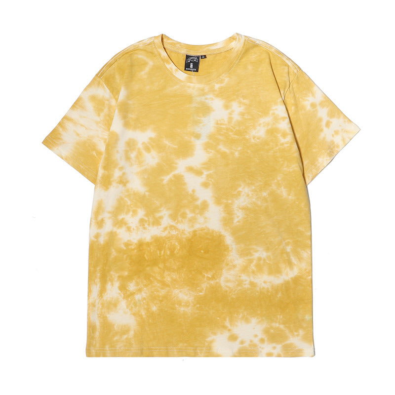 Cross-border Exclusive New Tie-dye T-shirt Men's Short-sleeved Summer Pure Cotton T-shirt Loose Ins Trendy Brand Colorful Top Clothes