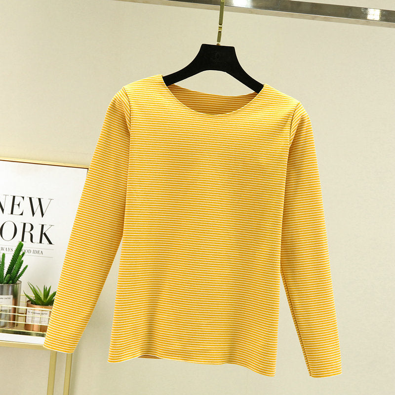 Crewneck Striped Base Shirt Women's Inner Wear Fall/Winter German Velvet 2022 New College Style Long Sleeve T-Shirt Warm Top