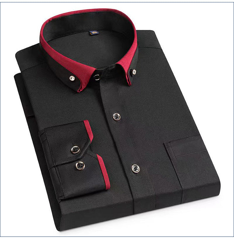 Business Shirts, Long-Sleeved Men's Shirts, No-Iron, Four-Way Stretch, Diamond Button Shirts, Men's Long-Sleeved Shirts