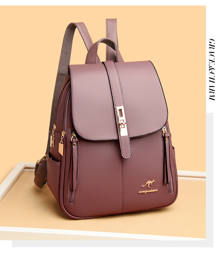 Foreign Trade Hot 2024 New Anti-theft Lock Backpack Trend Good Kangaroo Women's Schoolbag Fashion Travel Backpack