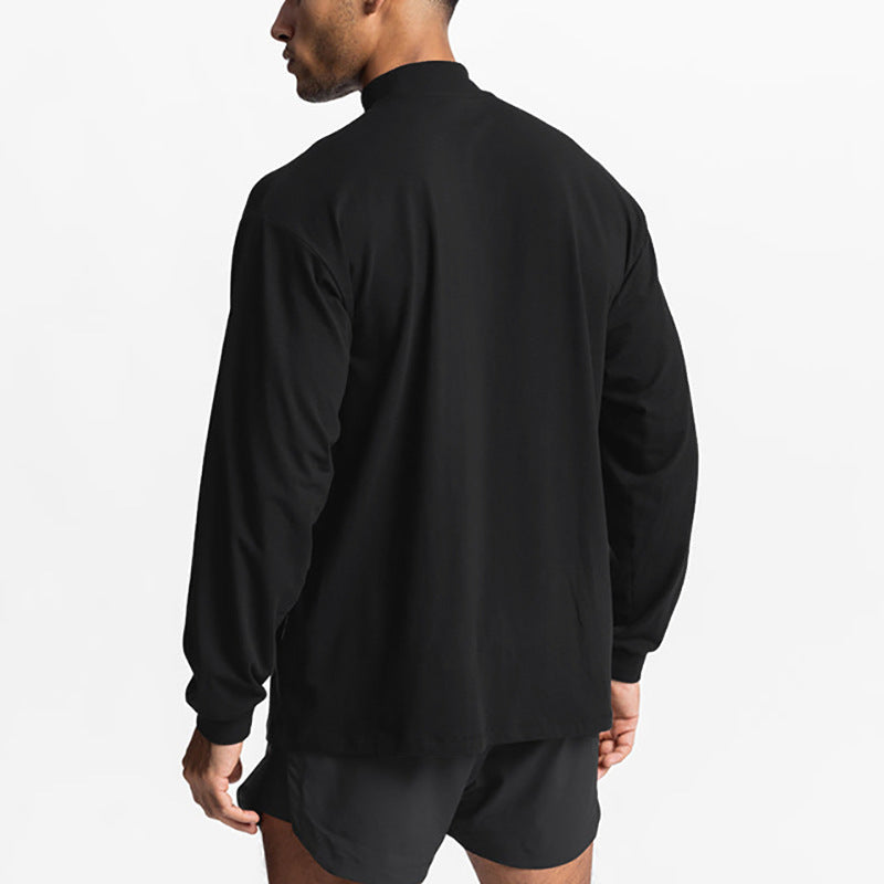Muscle warrior foreign trade Fitness long-sleeved T-shirt autumn and winter gym outdoor bottoming shirt men's small turtleneck Sports