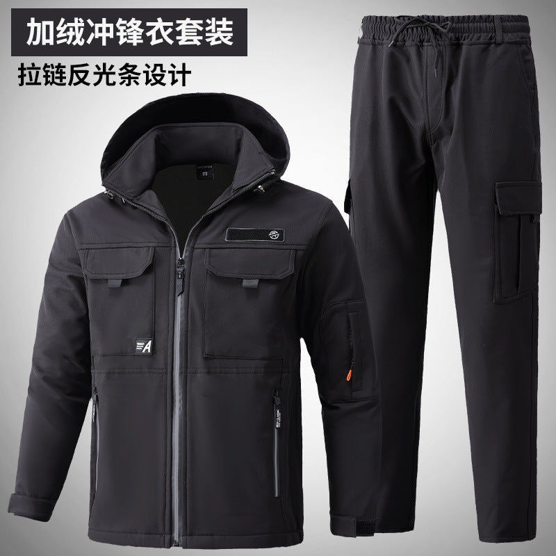 Autumn and Winter fleece-lined Charge Clothes Coat Work Clothes Waterproof suit Men's Cold-proof Warm Upper and Lower Clothes Work Clothes