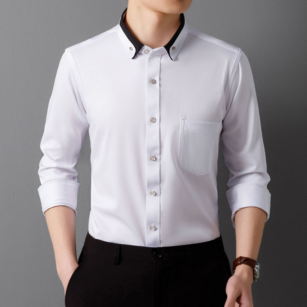 Business Shirts, Long-Sleeved Men's Shirts, No-Iron, Four-Way Stretch, Diamond Button Shirts, Men's Long-Sleeved Shirts