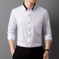Business Shirts, Long-Sleeved Men's Shirts, No-Iron, Four-Way Stretch, Diamond Button Shirts, Men's Long-Sleeved Shirts