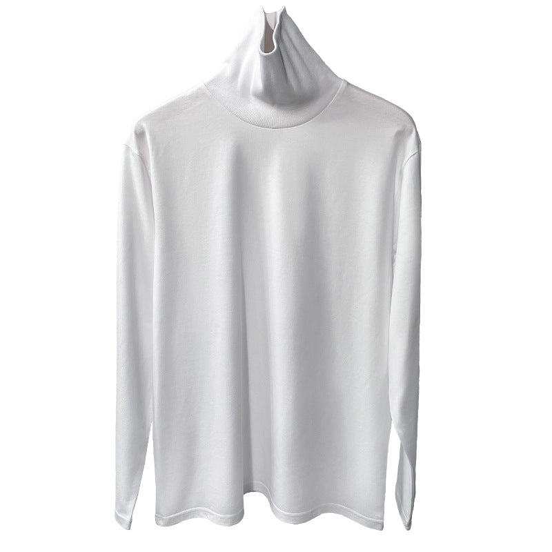 230g Fall/Winter Men's High Collar Cotton Long Sleeve T-Shirt White Inner Lap Collar Men's plus size T-Shirt Base Shirt Top