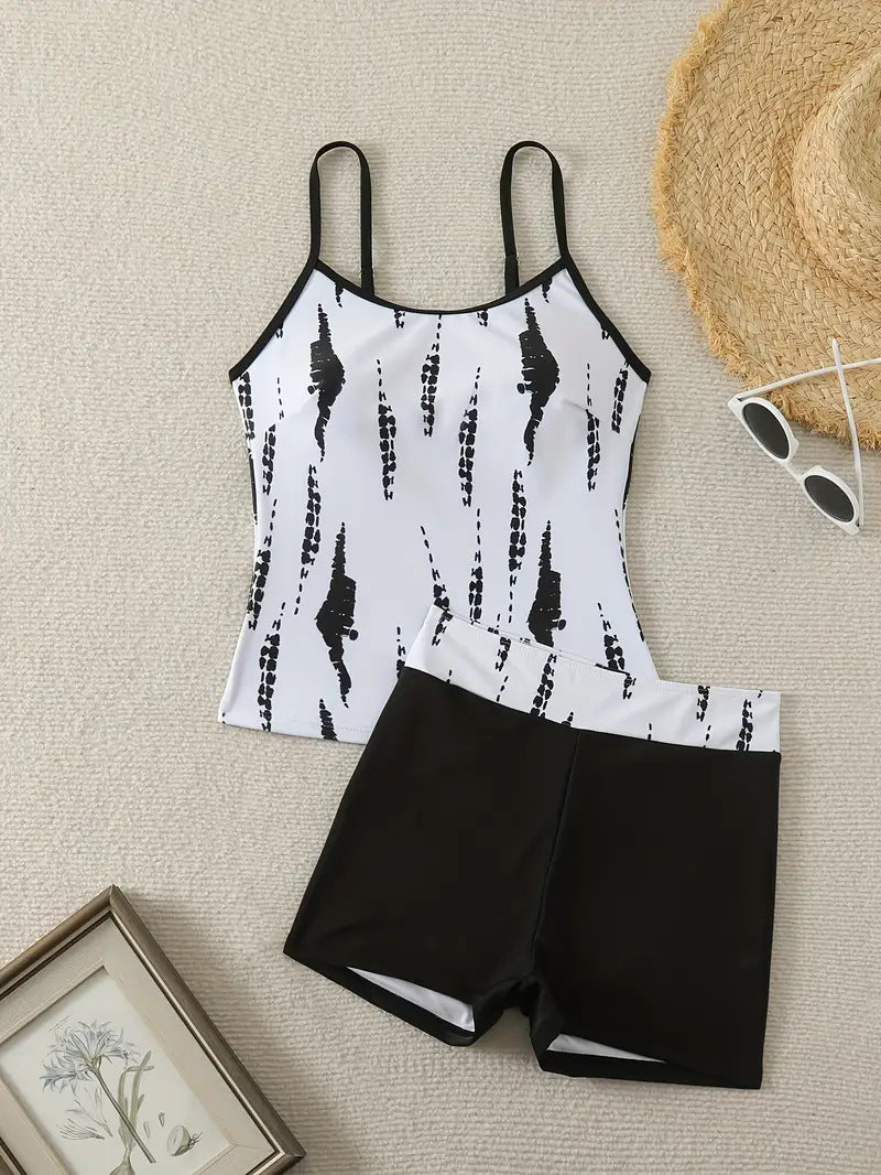 Cross-border Swimsuit European and American Printed Split Two-piece Swimsuit Flat Horn Tankini Amazon Foreign Trade Tankini