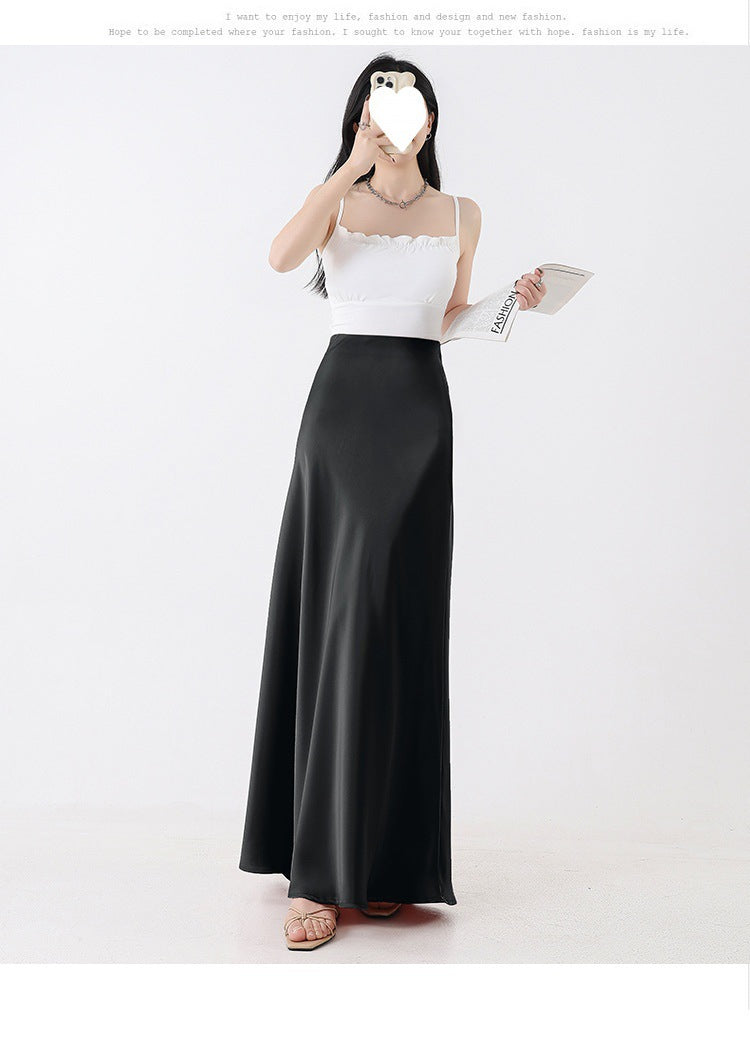 plus size Satin Fishtail Skirt Women's 2024 New Spring and Summer High Waist Dipped Hip Mid-length A- line Skirt Slight Fat
