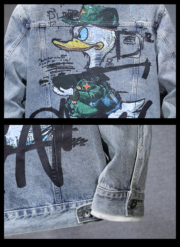 Autumn 2024 Men's Denim Jacket Coat Printed Casual Handsome Fashion Brand All-match Top Men's Jeans