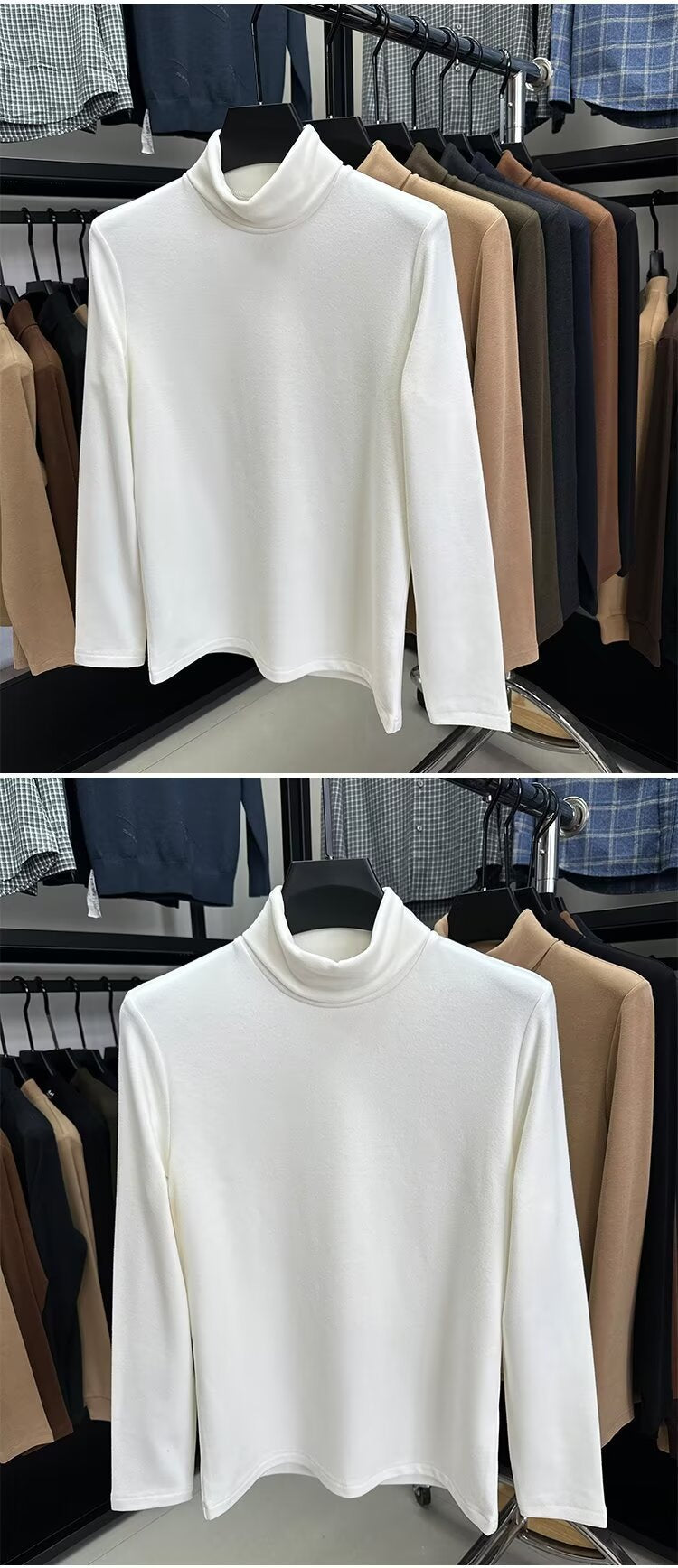 Fleece High Collar Base Shirt Men's Autumn and Winter Thickened Warm Top Double-sided Fleece Slim-fit Sweater Men's High-end Long-sleeved T-shirt