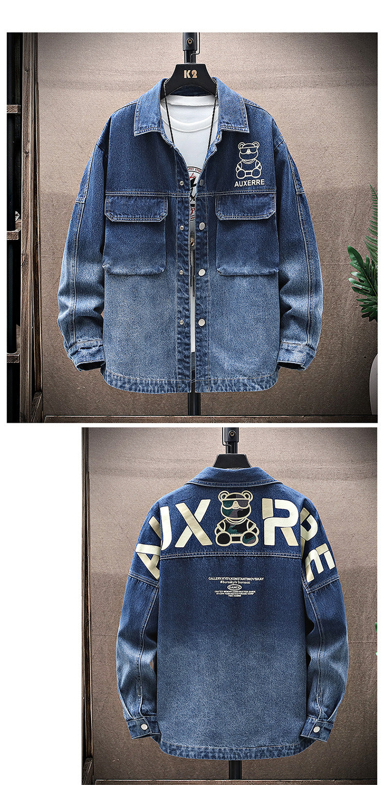 2022 Spring and Autumn Foreign Trade Gradient Men's Denim Jacket Youth Fashion Trendy Printed Casual Easiest for Match Jacket Clothes
