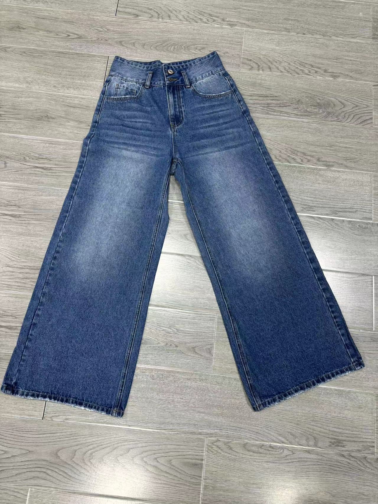 Amazon Aliexpress Cross-Border European and American Mid-Waist Comfortable Straight-Leg Denim Pants Women's Clothing Source Factory