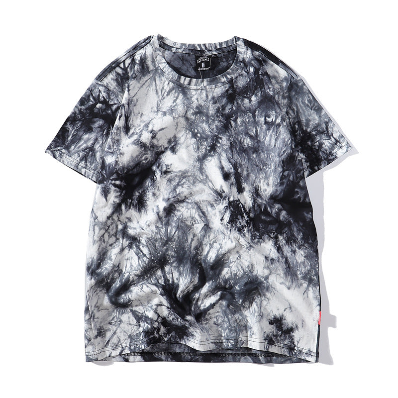 Cross-border Exclusive New Tie-dye T-shirt Men's Short-sleeved Summer Pure Cotton T-shirt Loose Ins Trendy Brand Colorful Top Clothes