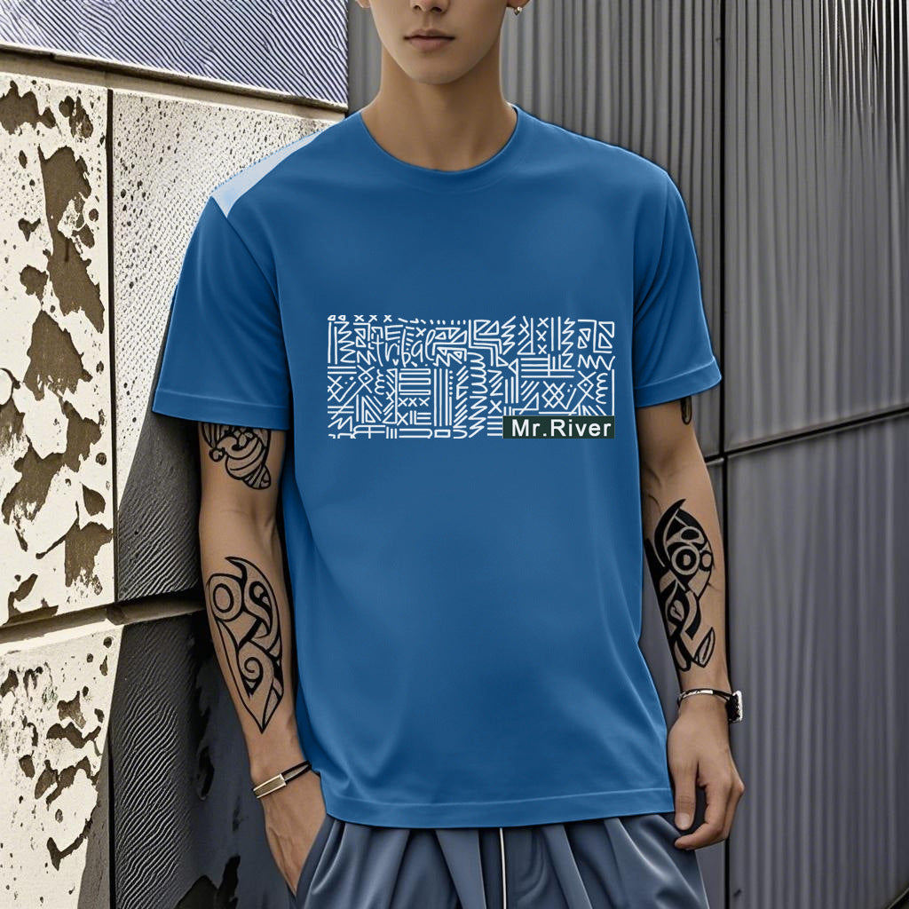 Summer Ice Silk Thin Round Neck Short-Sleeved T-Shirt for Men 2026 New Printed Pullover T-Shirt Trendy Slim Fit Men's Clothing