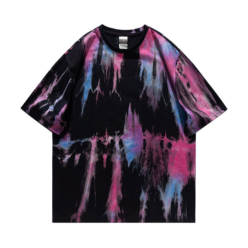 Cross-border Exclusive New Tie-dye T-shirt Men's Short-sleeved Summer Pure Cotton T-shirt Loose Ins Trendy Brand Colorful Top Clothes
